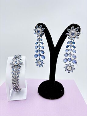 TOVA Rarities Sterling Silver Tanzanite & CZ Floral Bracelet & Drop Earrings Set